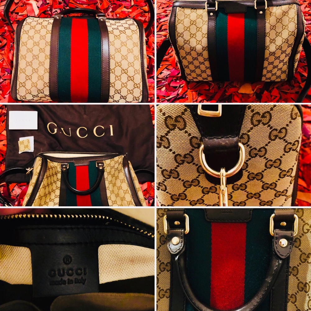 Vintage Web Original Gucci Canvas Boston Bag